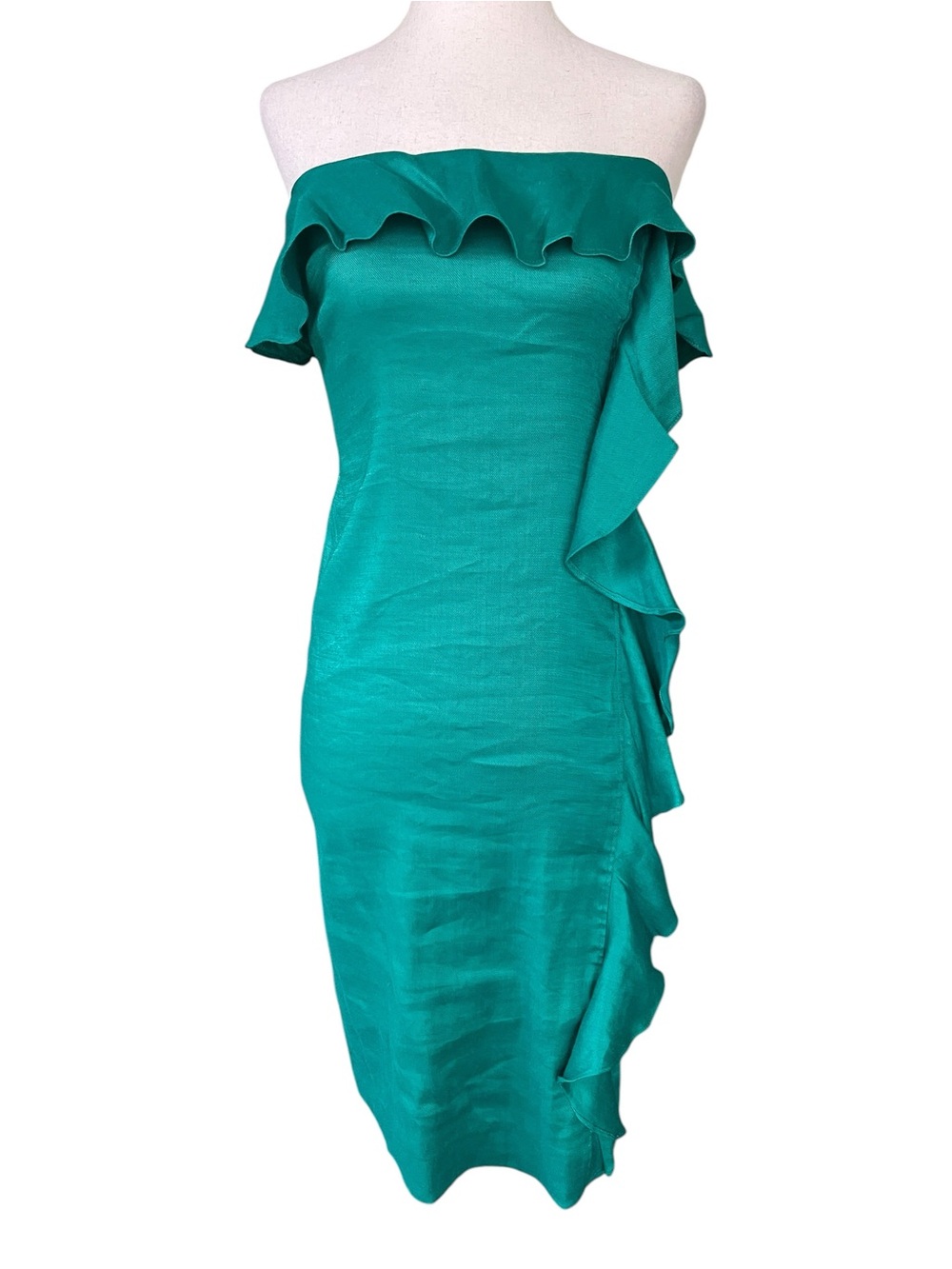 Banana Republic vibrant emerald green strapless midi dress